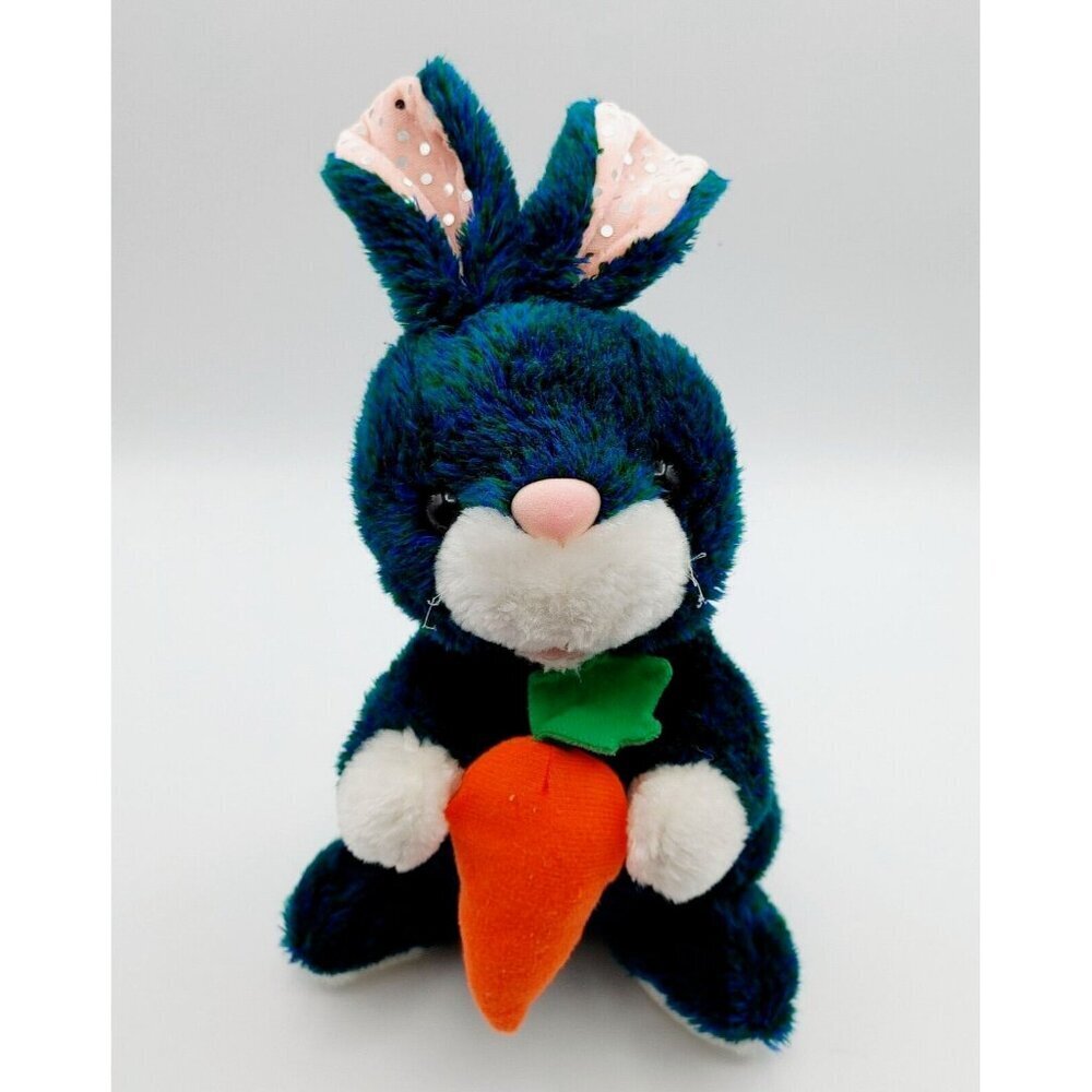 Kellytoy Plush Bunny Rabbit Blue Green Stuffed  Animal w/Carrot 11"